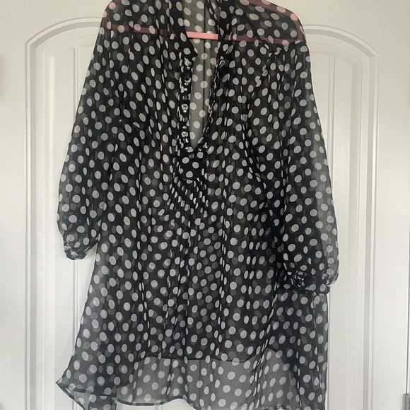 Sheer Black and White Polka Dot Blouse Medium/Large - Picture 3 of 5